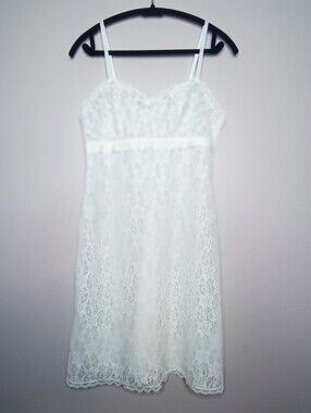 Vintage 60s St Michael White Floral Lace Slip Dress - Size 36 / Medium Romantic